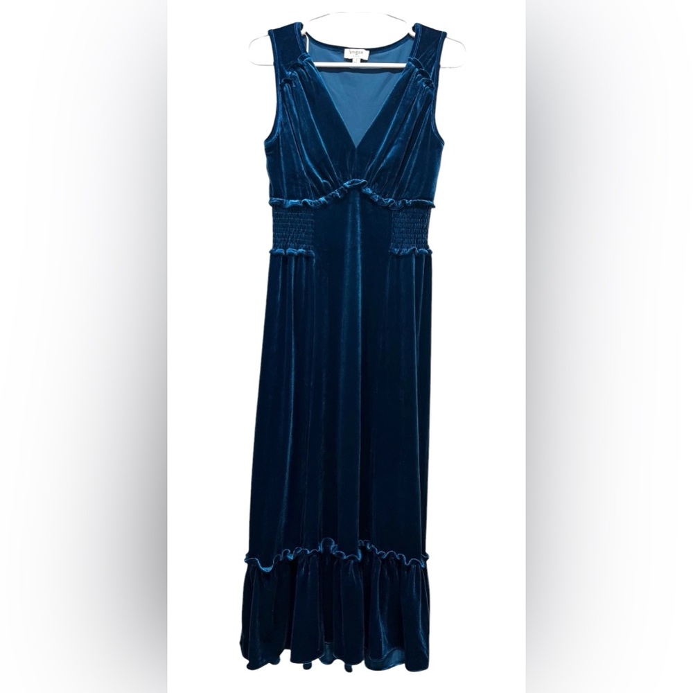 Umgee Sleeveless Velvet V-Neck Dress Small Size Blue Stretch - Picture 2 of 9